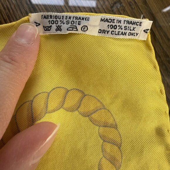 HERMES Vintage Les Folies du Ciel Yellow 90 cm Silk Square Scarf Box Good RARE - Picture 13 of 16